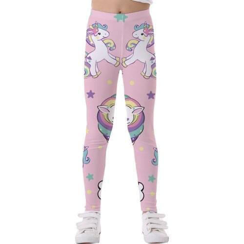 Girls Cartoon Leggings Kid Rainbow Shiny Dance Tights Elastic Waistband Long Pants Print Lovely Leggings for Fitness Workout