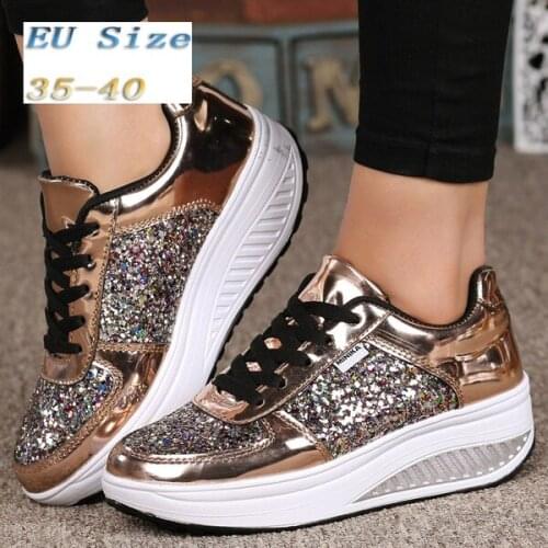 EUR 35~42) Women Sneakers Sequins Shake Shoes Fashion Girl Sport Shoes Fitness Shoes(Color:Gold,White,Silver)