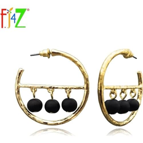 F.J4Z Pretty Lovely Korean Street Style Girly Hoop Earrings Hot Fashion Unusual Wood Ball Tassel Earrings For Women Prom Party