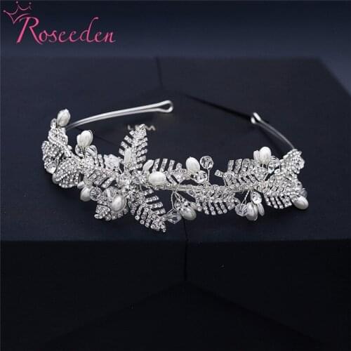 Delicate Bridal Tiara Silver Color Leaf Crown Handmade Wedding Headpiece Brides Party Prom Hair Jewelry Accessories RE4035