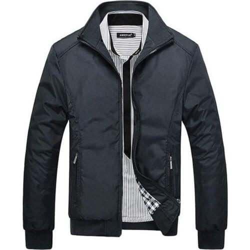 Fashion Men Jacket Spring Autumn Standing Collar Business Casual Coat Solid Color Windbreaker New Male Slim Outerwear