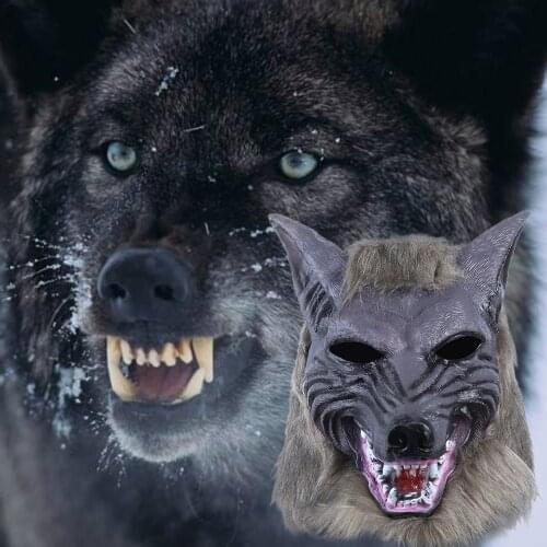 Animal Wolf Latex Mask Fierce and Realistic Wolves With Brown Hair Full Head Costume Cosplay Party Props