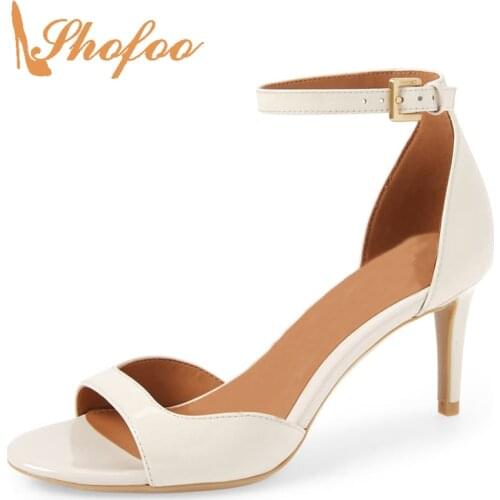 Summer Beige Ankle Buckle Strap High Thin Heels Sandals Woman Large Size 11 12 Stilettos For Ladies Dress Shoes Elegant Mature