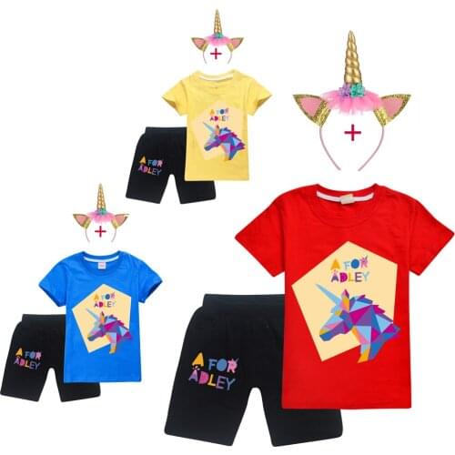 2021 Summer Baby T-shirt Beautiful Fashion Girls and boy A for Adley Children Soft Clothes Kids Clothing t-shirt and headband