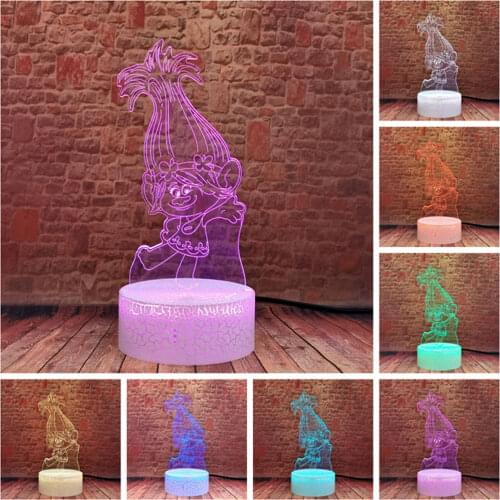Lovely 3D Illusion LED Nightlight Colorful Changing Light Trolls Anime action & toy figures girls