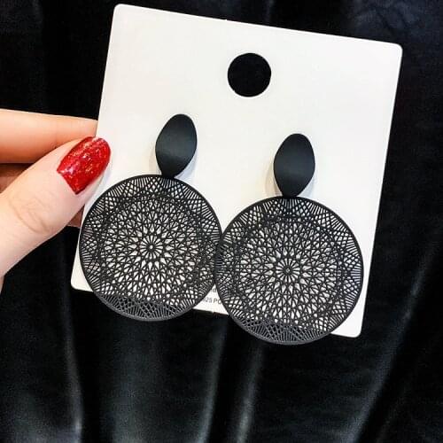 Fashion Luxury Simple Big Round Earrings Women Fashion Korean Style Hollow Mesh Drop Earrings Statement Jewelry