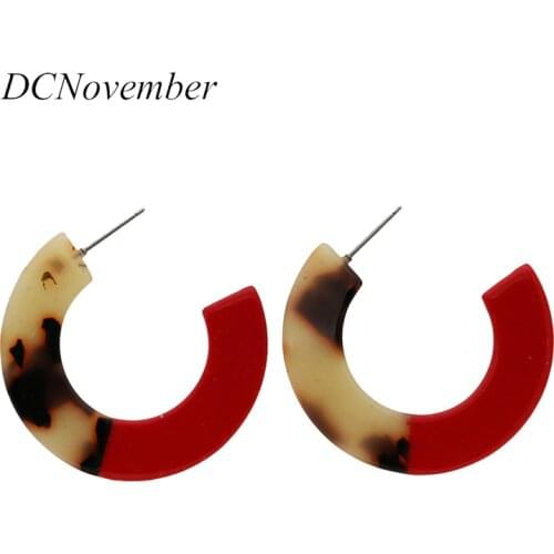 Fashion Bronco Broncos Splice Tortoiseshell white /Black/red/orange Round Stud Earrings Resin Acetate Women Earring Jewelry