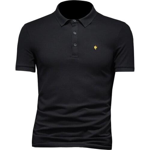 2021 summer new style maple leaf embroidery mercerized piqué cotton mens lapel polo short sleeve