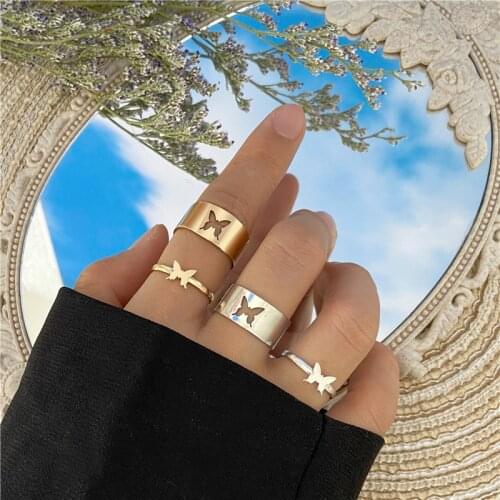 Trendy Gold Silver Color Butterfly Rings For Women Men Lover Couple Rings Set Friendship Engagement Wedding Open Rings Jewelry