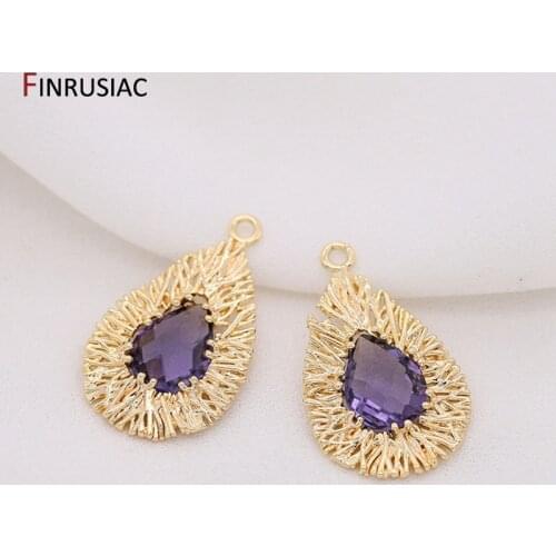 New Fashion DIY Jewelry Mesh Drop Pendant Purple Exquisite Inlaid Zircon Copper Plated 14K Gold Earrings Necklace Accessories