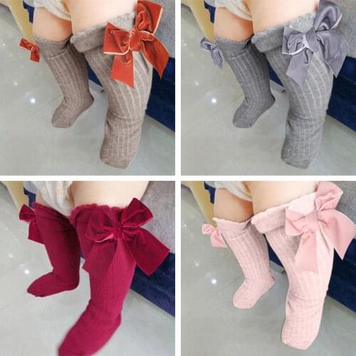 New Kids Toddlers Girls Big Bow Knee High Long Soft Cotton Lace Baby Socks Kids Acrylic Solid Unisex Baby Socks Hot Sale