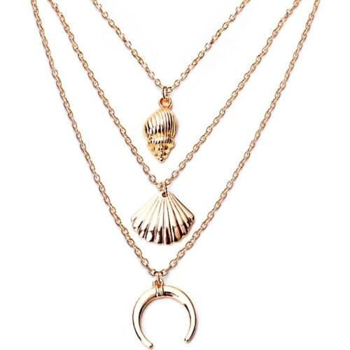 Marine style metallic shell necklace pendant double necklace Baroque vintage-inspired jewelry necklace for women holiday gifts