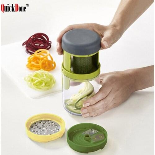 QuickDone 3 In 1 Spiral Grater Manual Slicer Carrot Julienne Cutter With 3 Blades Fruit Vegetable Tool Kitchen Accessory AKC6244
