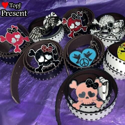 Girl Women Men Punk Sweet Lolita Cosplay Y2K Tuku spice girls colorful Studded heart belt Gothic Lolita cosplay bling skull Belt