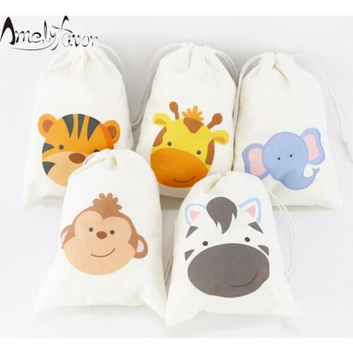 Safari Baby Animals Theme Party Favor Bags Candy Bags Baby Shower Birthday Gift Bags Animals Party Decorations Supplies 5PCS