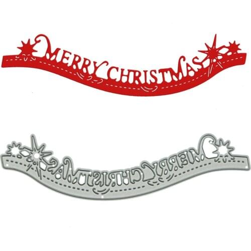Merry Christmas Letter Pattern Metal Cutting Dies Scrapbooking DIY Congratulation Invitation Card Decorating Long Stripe Shape