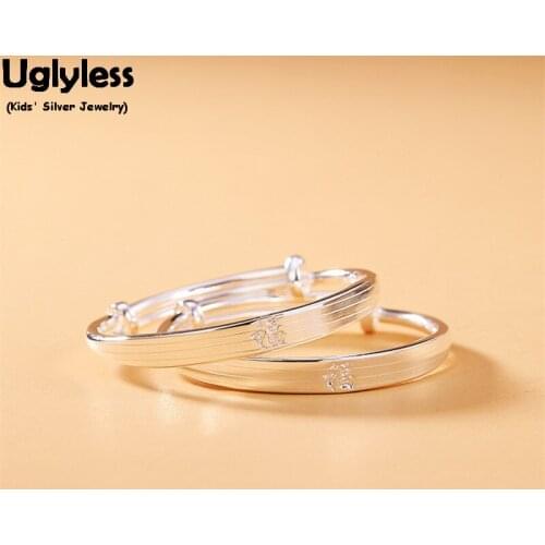 Uglyless 1 Pair New Born Babies Gifts Silver Jewelry Asia Traditional Kids 99.9% Full Silver Bangles Adjustable Push-pull Bangle