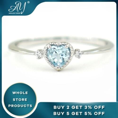 Anillos Yuzuk Silver 925 Jewelry Rings Blue Aquamarine 925 Silver Jewelry Sea-blue Heart-shaped Engagement Ring Fine Jewelry