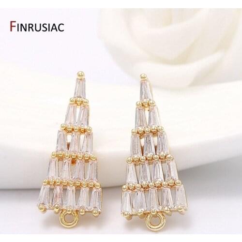 2020 New Luxury DIY Necklace Earrings Pendant Accessories 14k Real Gold Plated Zircon Crystal Triangle Charm Pendants Wholesale