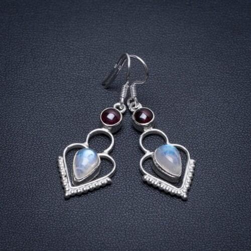 Natural Rainbow Moonstone and Amethyst Handmade Unique 925 Sterling Silver Earrings 1 1/2" S1568