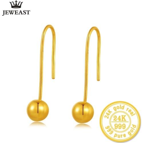 XXX 24k Pure Gold Earrings Real 999 Solid Bead Women Yellow Exquisite Fine Fashion Smooth Simple New Female Ball Party Trendy