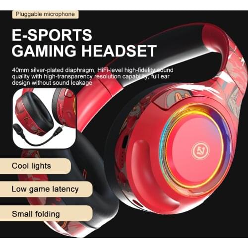 Foldable Bluetooth5.0 Wireless Headphone with Detachable Mic RGB light Graffiti Design HIFI Earphones For iphone huawei xiaomi