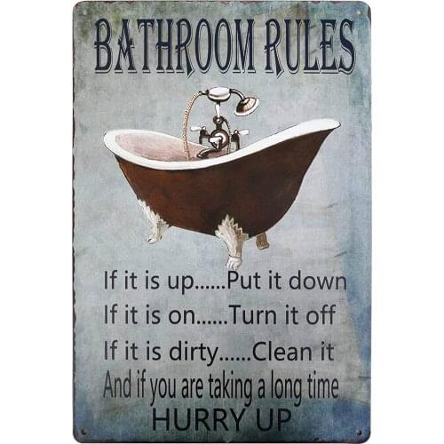 Old-fashioned Retro Rule Bathroom Metal Tin Sign Plaque For Home Bathroom Wall Sign Cafe Bar Bedroom Decoration 12*8 Inches