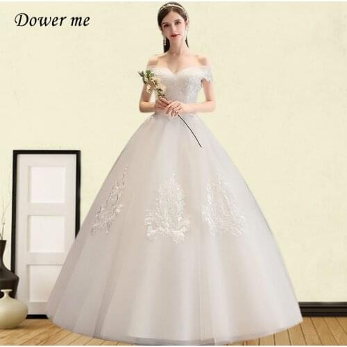 Embroidery Wedding Dress GR677 Off The Shoulder Bridal Gowns Boat Neck Short Sleeve Vestido De Novia Plus Size Wedding Dresses