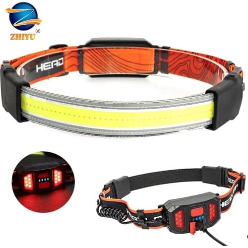 12W COB Riding Headlamp USB Rechargeable Work Light 3Modes Red Warning Strobe Camping Light Running Head Torch Light 1200mAh