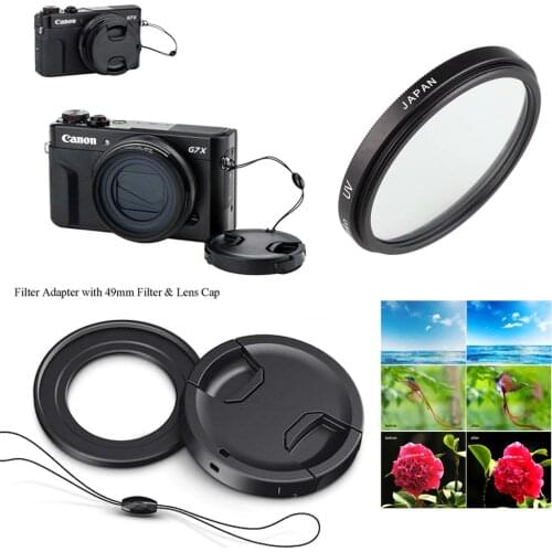 49mm UV Filter & Filter Mount Adapter lens cap keeper for Canon Powershot G5X G7X Mark I II III Digital Camera