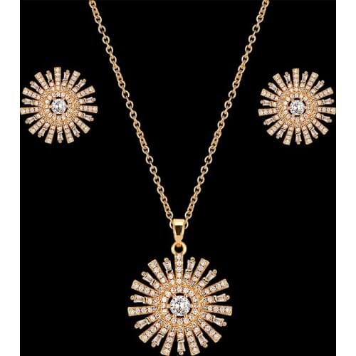 Vankeliif Simple copper full zircon micro-inlaid sun-shaped pendants and earrings womens jewelry set classic party accessories