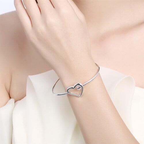 925 Sterling Silver Open Heart Bangle For Woman Fashion Wedding Engagement Charm Party Jewelry