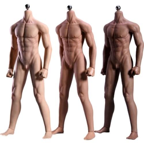1/6 Scale 12''Ultra Flexible Muscular Male Seamless Body Stainlee Steel Skeleton Rubber Human-like Skin Bodies for 1/6 Head