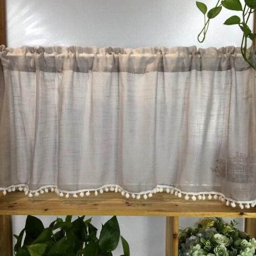 1 PC Rod Pocket Short Curtain For Cafe Kitchen Booksheld Hotel Door White Dot Tassel Bottom Valance Short Roman Curtains zh016C