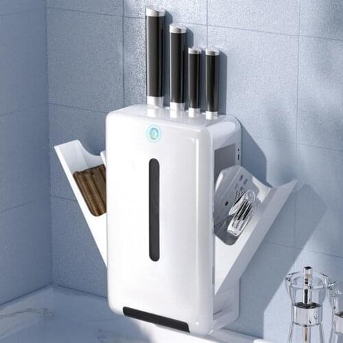 2021 Chopsticks Holder Ultraviolet Wall Mountain ABS Disinfection Kitchen Cutter Chopstick Holder for Kitchen Classify Storage