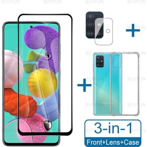 3in1 Transparent Anti-drop Silicone Case For Samsung Galaxy A51 6.5'' Tempered Glass Lens Film For samsung samsun galax A51 A71