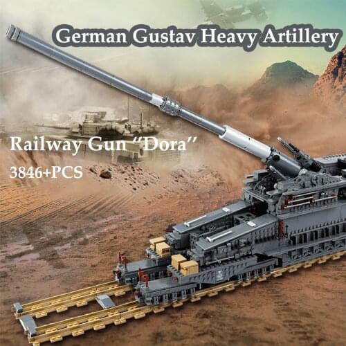 3846PCS WW2 German Gustav Artillery Railway Gun Dora Model Building Blocks Military Heavy Tank Soldier Bricks Toys For Children