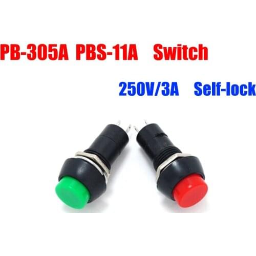 50pcs/lot PB-305A PBS-11A Micro Switch Tact Switches 250V/3A Round Button Self-lock Switch
