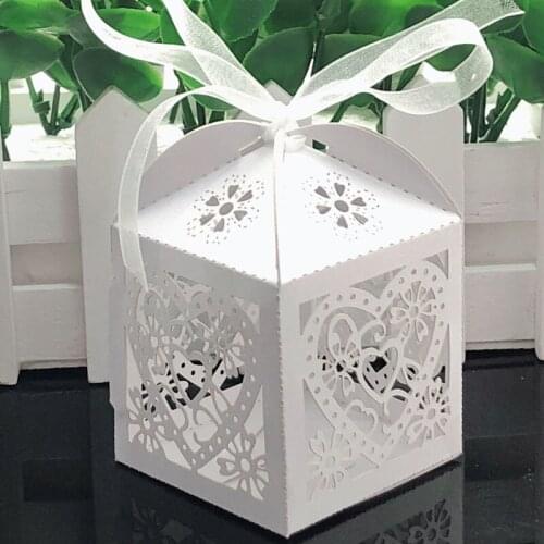 50pcs Love Heart Laser Cut Gift Bags Folding DIY Candy Box Baby Shower Favor Box Baby Shower Wedding Birthday Party Supplies