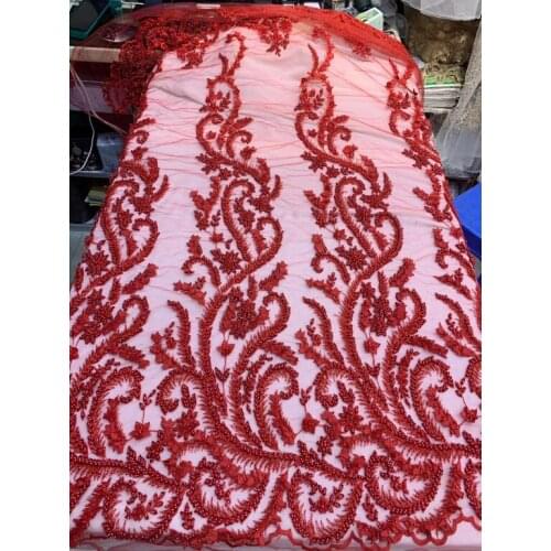 African lace fabric beaded french lace fabric ZH-18681 with beads tulle lace bridal wedding/party dress lace 5 yards /lot