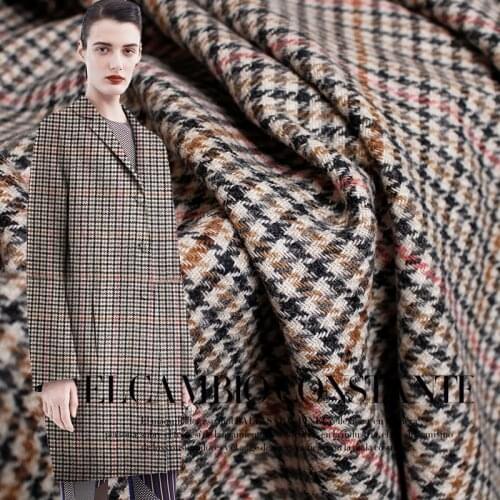 White waxberry red line houndstooth tweed wool Yarn Dyed garment materials autumn jacket DIY clothes fabrics Freeshipping