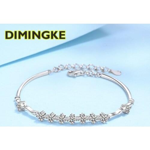 DIMINGKE 3.5MM Natural Moissanite Silver Bracelet with GRA Certificate S925 Sterling Silver Jewelry Party Birthday Woman Gift