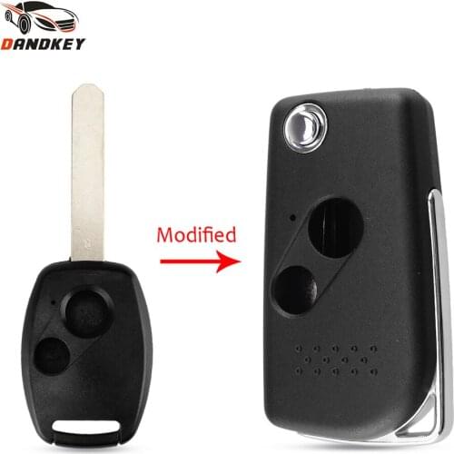 Dandkey Car Remote Key 2 3 Buttons For Honda Accord Civic CRV Pilot CITY Jazz FR-V Flip Folding Modified Key Fob Replacement