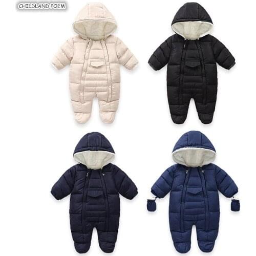 Baby Romper Winter Hooded Baby Snowsuit Fleece Thick Warm Baby Boy Romper Windproof Newborn Infant Baby Outerwear Baby Jumpsuit