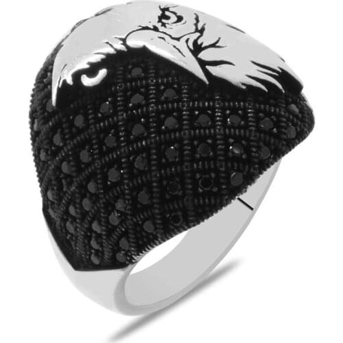 925 Sterling Silver Ring For Men Real Pure Eagle Design Turkish Jewelry