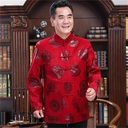 Spring autumn middle-aged Tang suit men buckle blazer masculino slim casaco jaqueta masculina coats mens jacket Chinese style