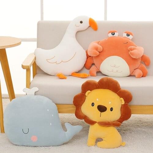 Cartoon Lion Crab Plush Pillow Stuffed Animal Soft Plushie Whale Goose Pillow Cushion Doll Toys for Girls Children Birthday Gift