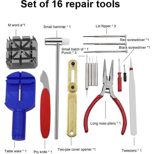 16pcs Watch Repair Tool Set Open Tool Holder Watch Repair Tool Makeup Remover Screwdriver Tweezers Special Watchmaker