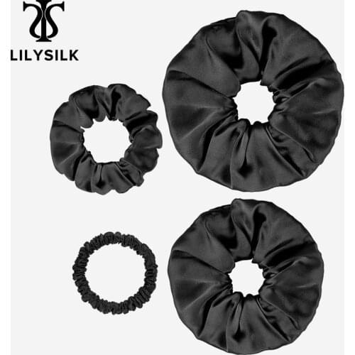 LilySilk 4 Pack Silk Scrunchies Tan Hair Large Set Womens Girls Charm Accessories Soft Care Luxurious Free Shipping