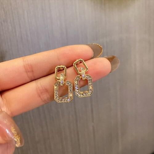 2021New Trendy Goldon Metal Inlaid Rhinestone Drop Earrings For Women Korean Fashion Charm Lady Party Classic Earrings Jewelry